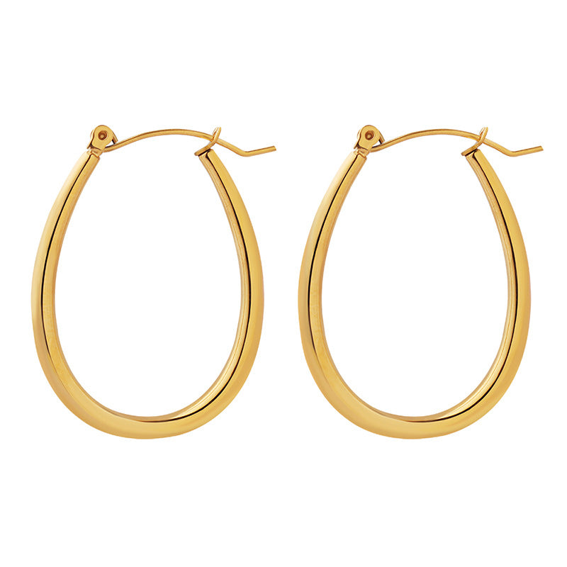 Plain ring titanium steel plated 18K gold U-shaped earrings femininity niche design versatile ear buckle earrings 99