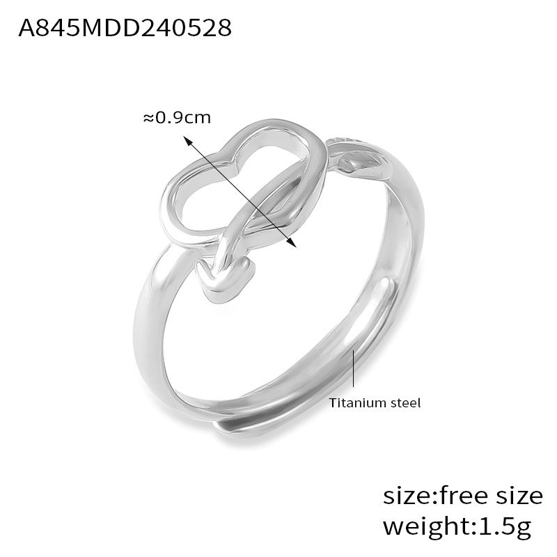 Fashion Trend Simple Personality Love Styling Ring Niche Glossy Design Titanium Steel Gold Plated Open Ring