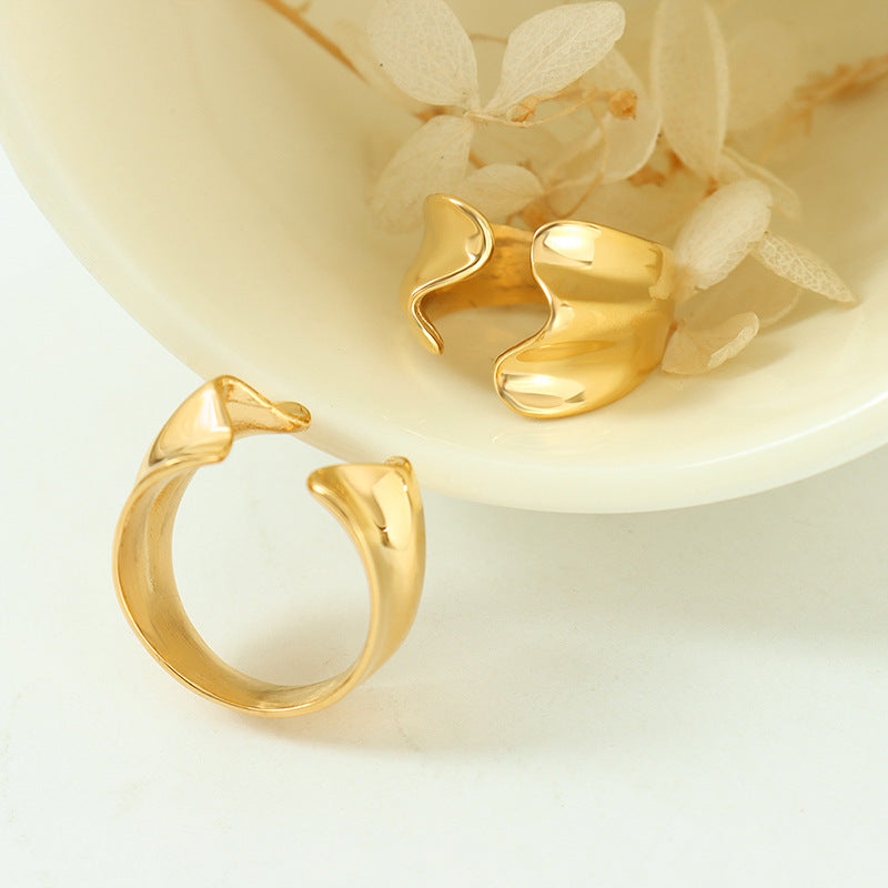 Cold wind personality special-shaped opening ring women's fashion simple ins titanium steel plated 18k gold ring jewelry women
