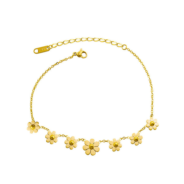 Daisy petal anklet versatile jewelry chain Titanium steel plated 18K real gold non-fading anklet jewelry