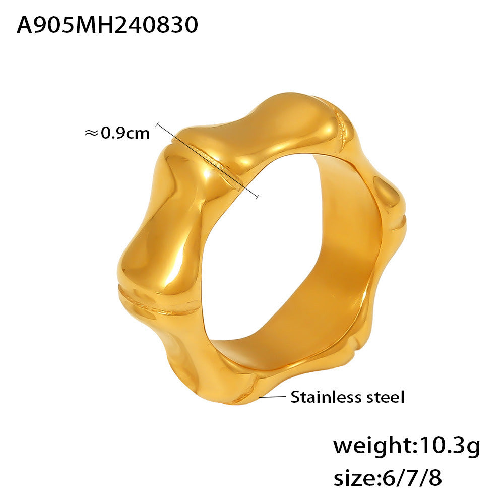 Fashion commuter bamboo ring bamboo design stainless steel does not fade Internet celebrity same ring pp