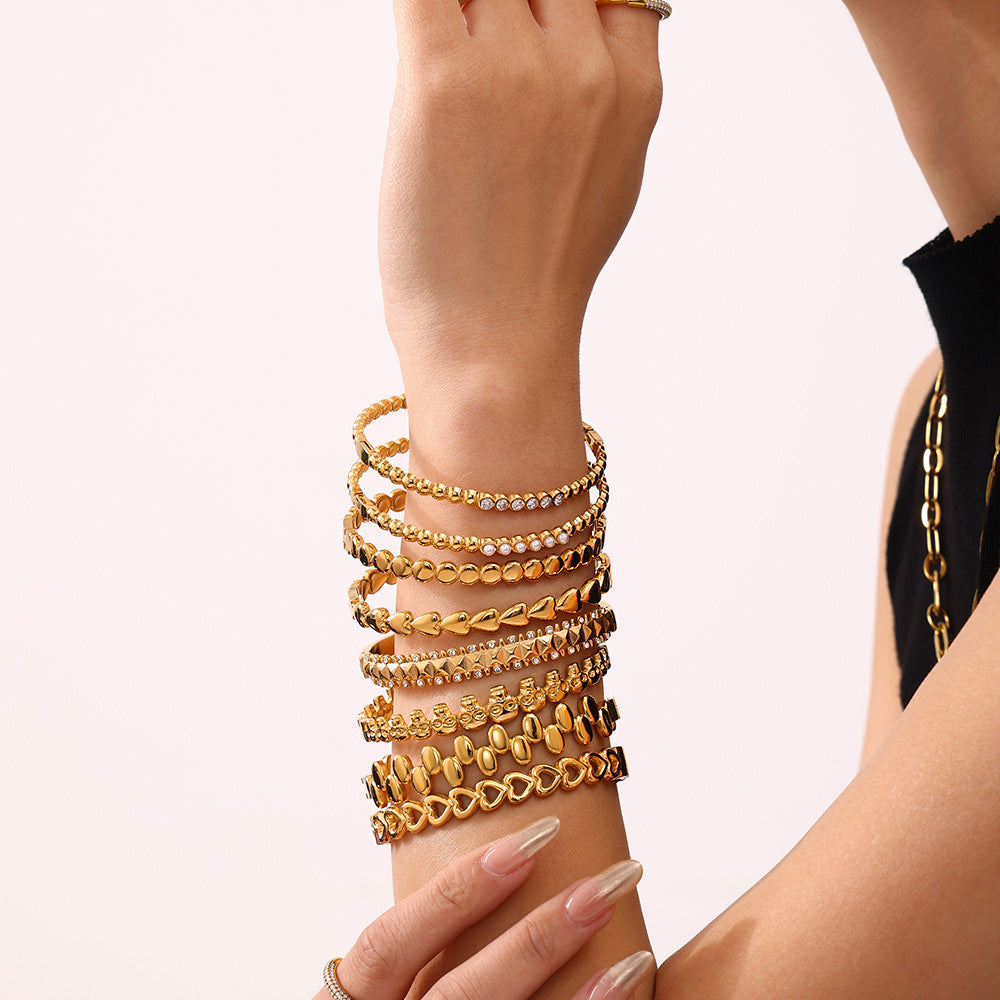 Light Luxury Minimalist Ring Diamond Zircon Bracelet Combination Titanium Steel Plated 18K Real Gold Bracelet