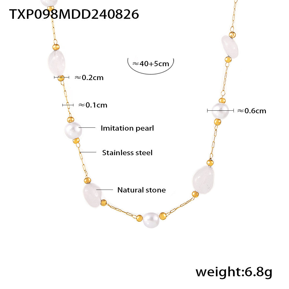 Colored natural gravel necklace bracelet New irregular stainless steel jewelry set for women