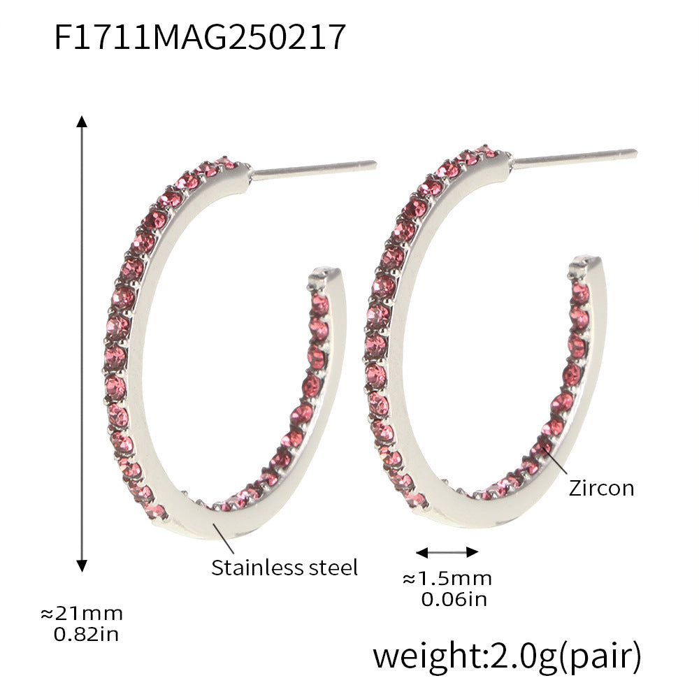 Fine titanium steel inlaid zircon earrings fashion light luxury personalized temperament earrings spot wholesale