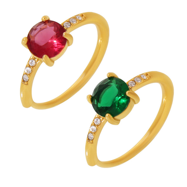 3 carat rose red zircon claw inlay side opening adjustment ring luxury stainless steel PVD plated real gold