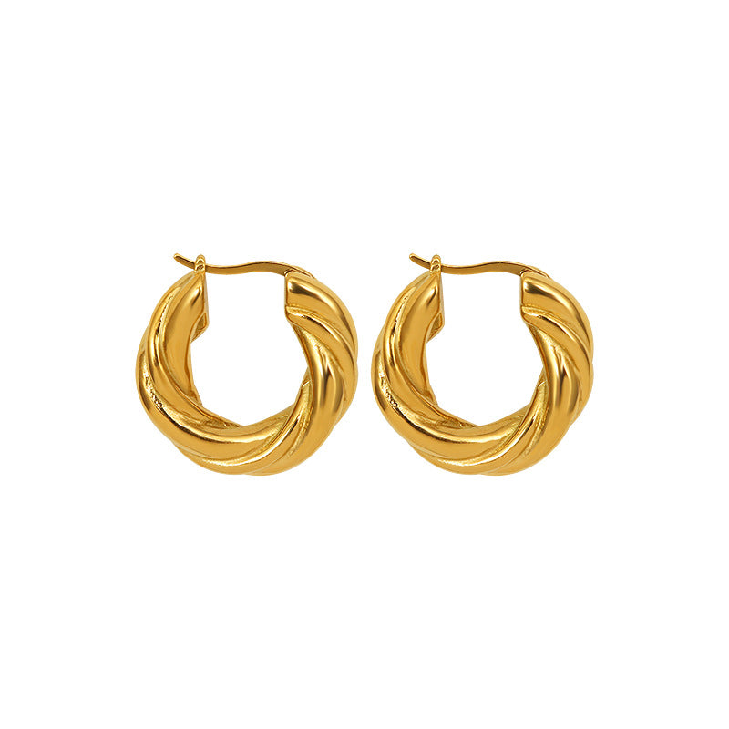 Marka temperament texture heavy industry special-shaped DIY earrings titanium steel plated 18K real gold non-fading earrings F435