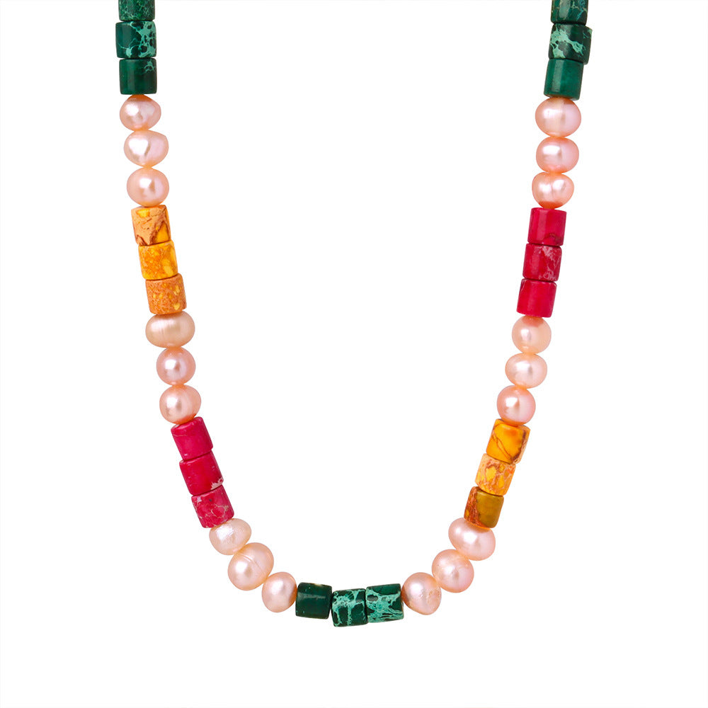 New dopamine handmade beaded freshwater pearl necklace niche light luxury high-end color jewelry women pp