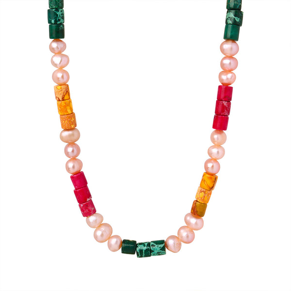 New dopamine handmade beaded freshwater pearl necklace niche light luxury high-end color jewelry women pp