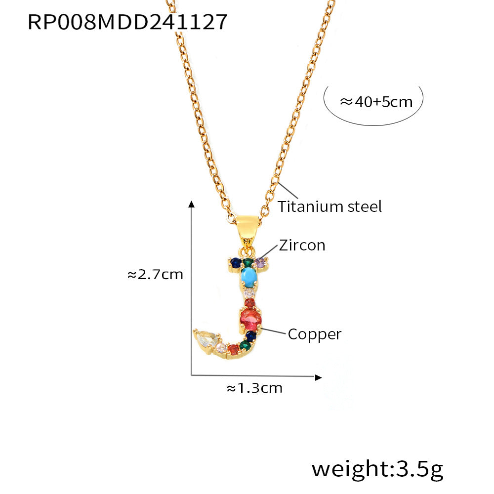 European and American cross-border copper micro-inlaid colored zircon 26 English letters personalized individual pendant niche hip-hop collarbone chain pp