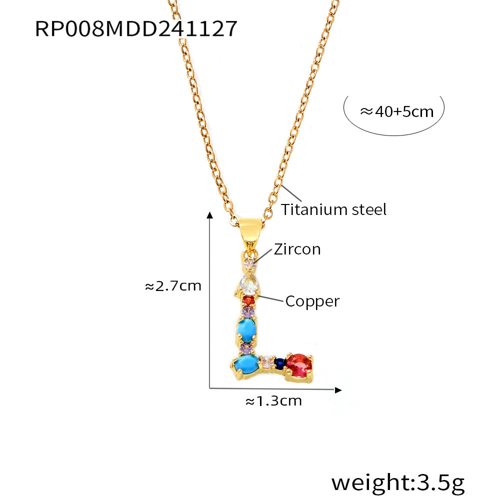 European and American cross-border copper micro-inlaid colored zircon 26 English letters personalized individual pendant niche hip-hop collarbone chain pp