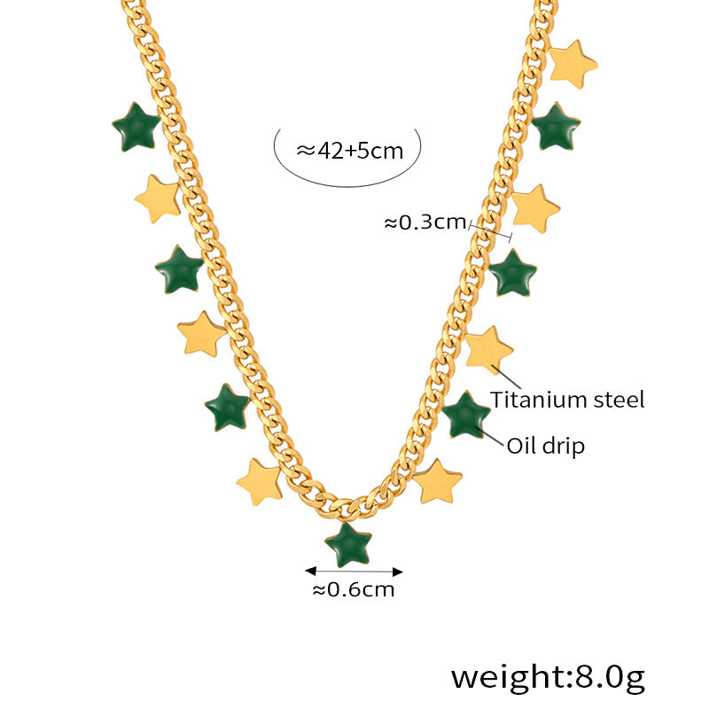 High sense versatile titanium steel necklace female personality dripping oil pentagram fashion trend spice girl collarbone chain jewelry pp