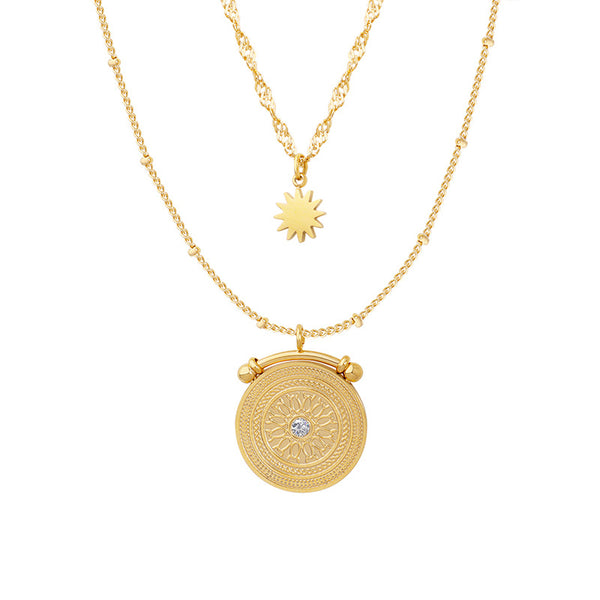 Eight-star double-layer necklace with diamond texture, fashionable versatile titanium steel jewelry, gold-plated collarbone chain jewelry, girls 99