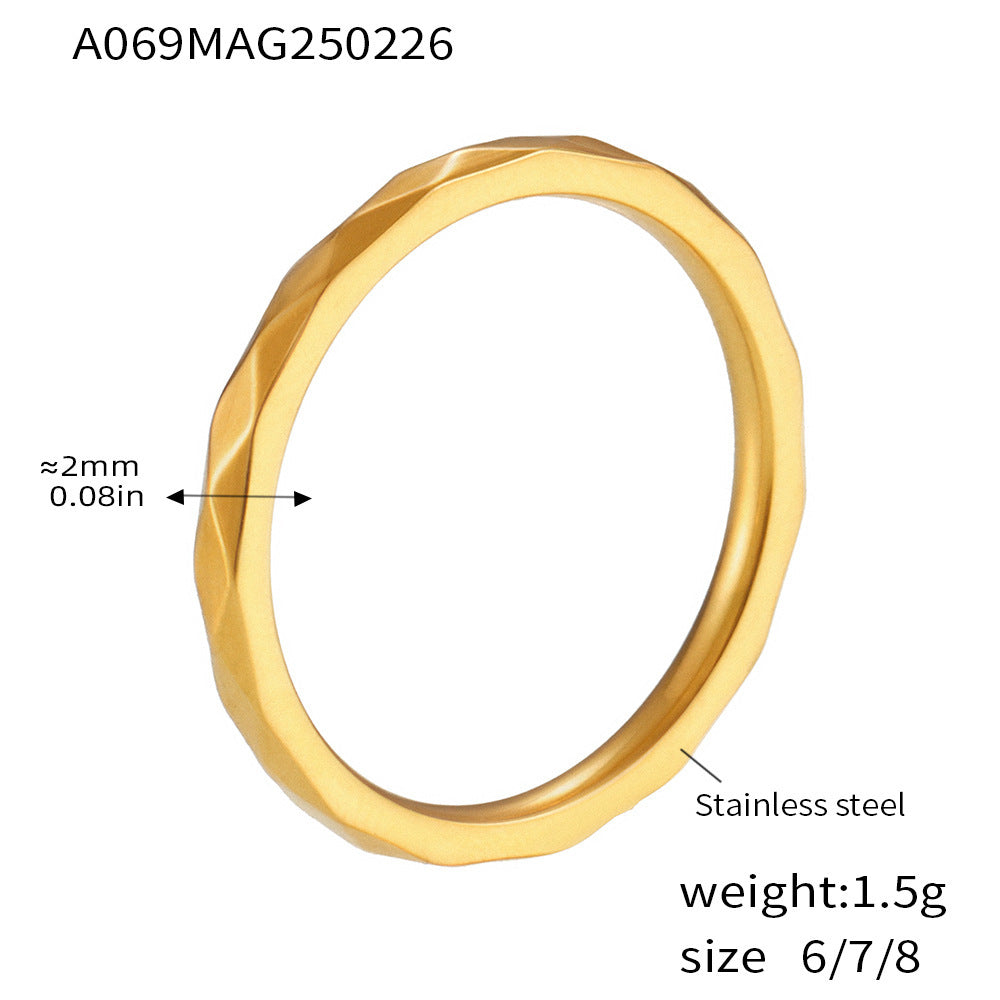 Delicate multi-faceted rhombus plain ring, women's niche simple titanium steel plain ring, commuting stacked jewelry