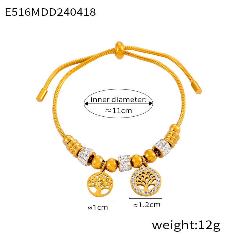Hot-selling diamond-encrusted ring design snake bone chain jewelry love life tree pendant pull-out buckle titanium steel bracelet