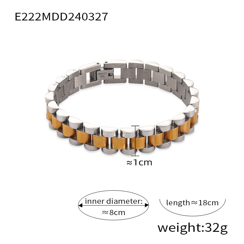 Niche trendy cool business men's personalized jewelry simple geometric watch design titanium steel gold-plated bracelet 99