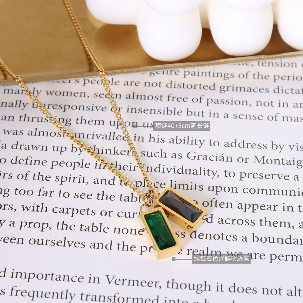 Marka niche design titanium steel plated 18k gold emerald zircon pendant necklace jewelry women